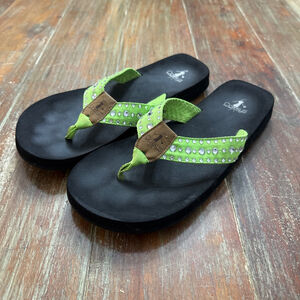 Corkys Black Green Rhinestone Flip Flop Sandals Size 9